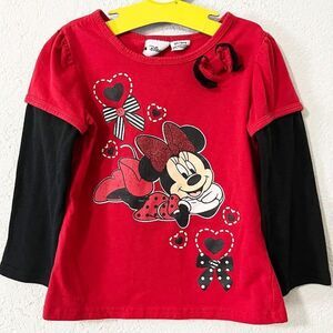 🔮 5/$25 Disney Minnie Mouse Black & Red Longsleeve Shirt With Bow Accent 3T